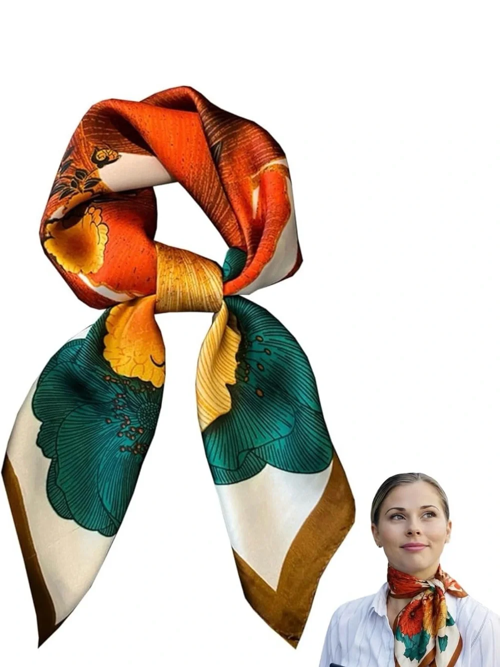 Wrapables Red Ginkgo Satin square scarf botanical fall Earth Tone